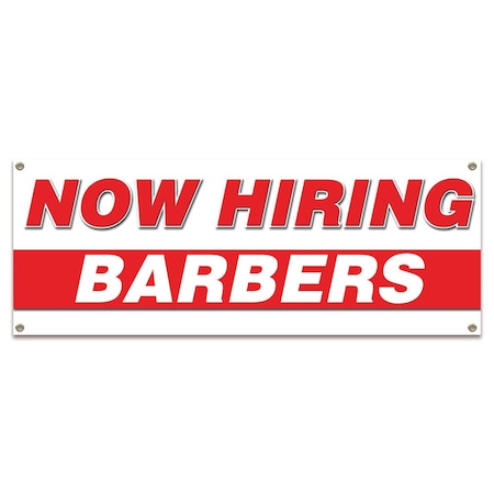 Signmission Now Hiring Barbers Banner Apply Inside Accepting Application Single Sided B-30200